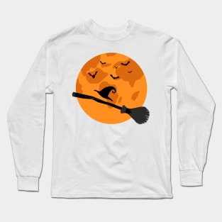 Halloween For Family Broom Witch Hat black and orange Long Sleeve T-Shirt